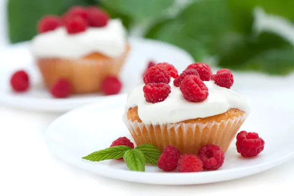 Appetizing cake with raspberries