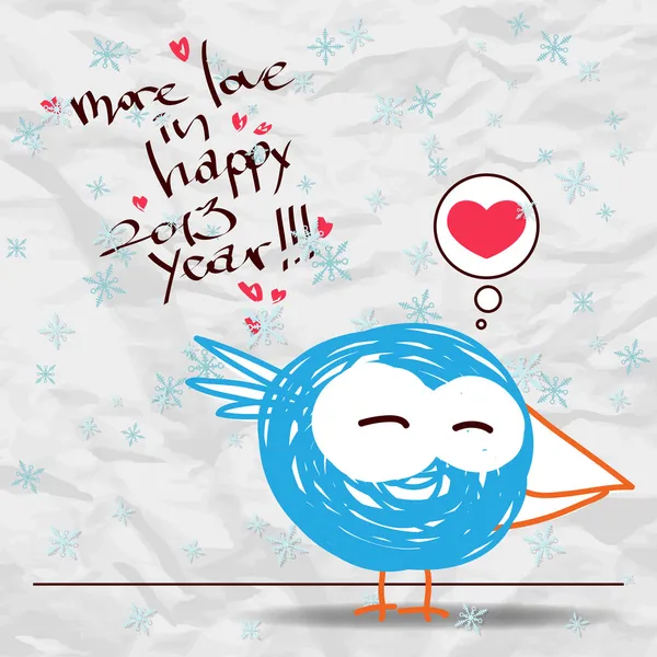 Greeting christmas card with funny bird character. Vector illustration