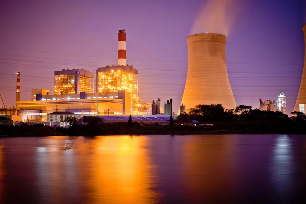 The view of the industrial buildings at night