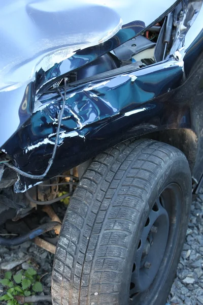 Front of new car after a car crash.