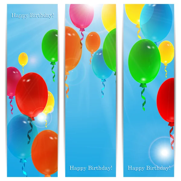 Set of holiday banners for birthday with colorful balloons and p
