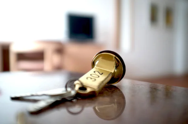 Room keys in a hotel room