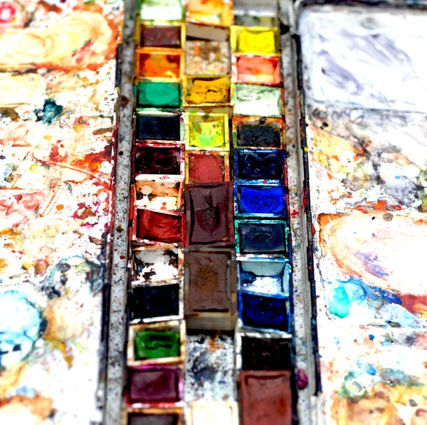 Heavily used Watercolor box with side palettes