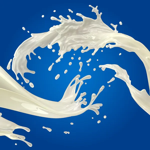 White milk splashes on blue background