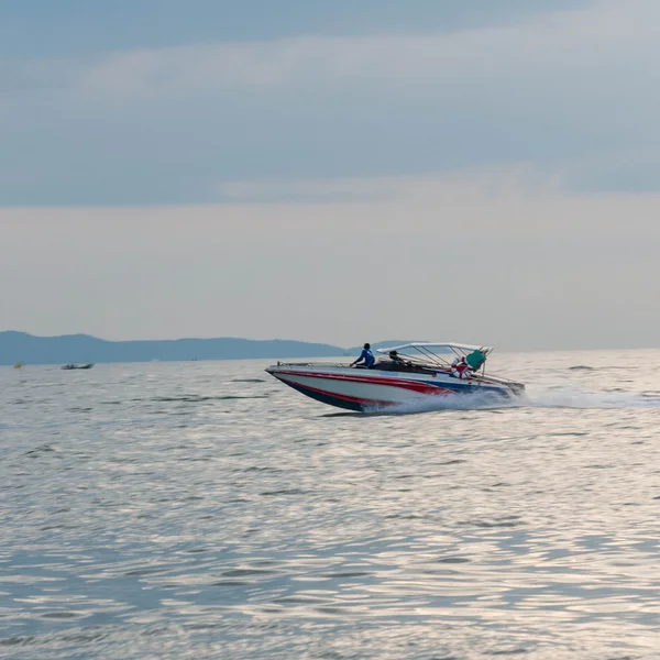 Motor boat driving motion (Speed boat) in the sea at evening