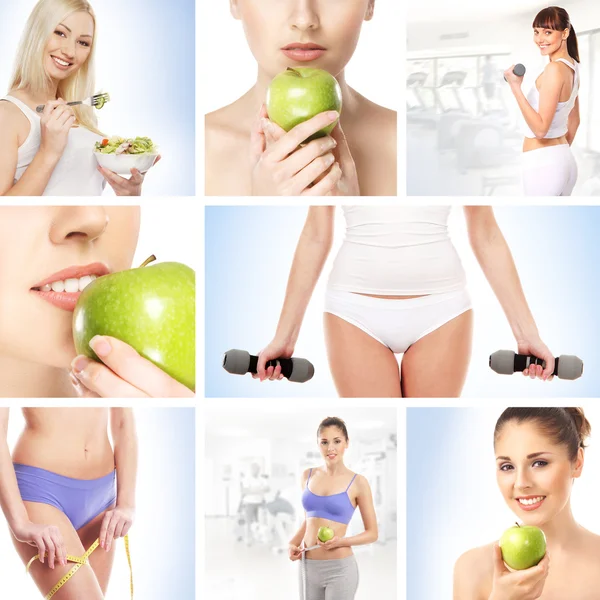Collage about sport, dieting and healthy eating