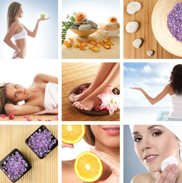 Collage made of some photos about health, beauty, spa and dieting