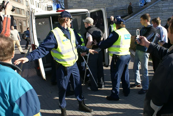 Police officers arrest near Bronze Soldier in Tallinn Est
