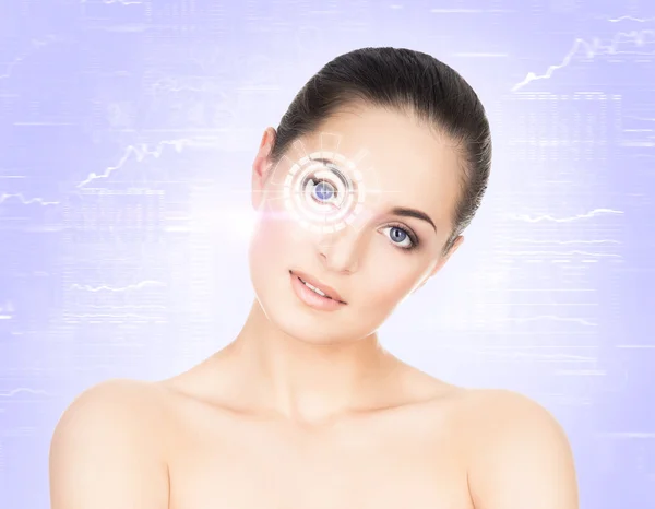 Woman with the hologram on her eyes