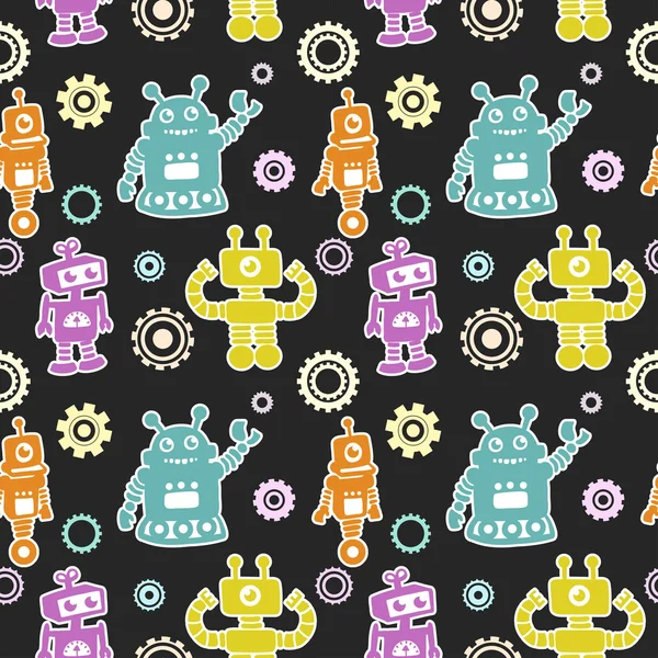 Funny pattern with robots and cogwheel