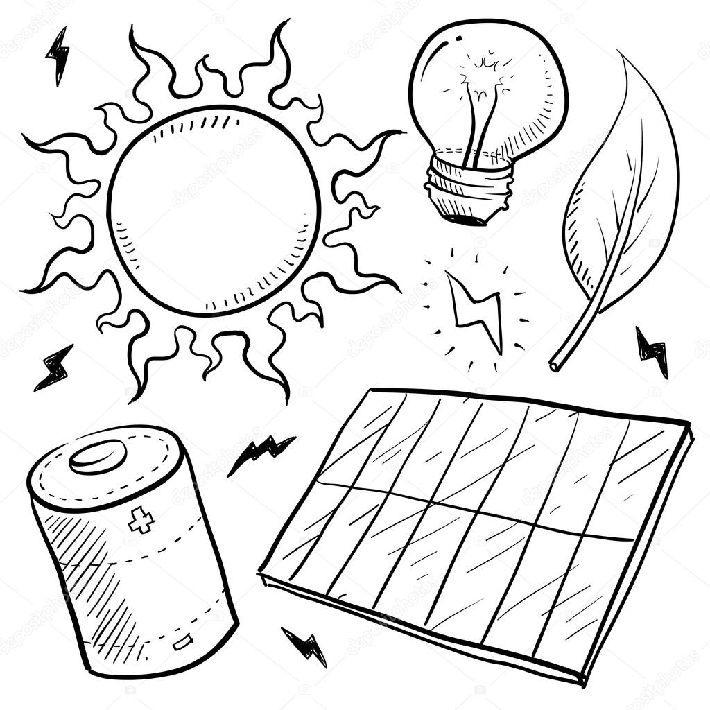Solar power objects sketch — Stock Vector © lhfgraphics #13950566