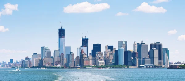 Panoramic image of lower Manhattan skyline from Staten Island Ferry