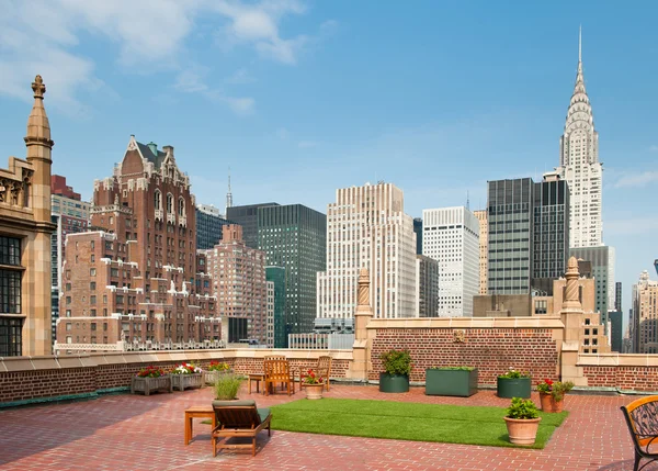 New York City terrace over Manhattan skyline view with Chrysler building