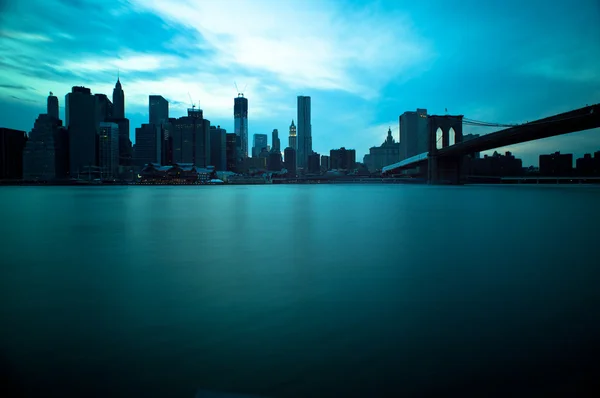 Brooklyn Bridge and Manhattan Skyline, New York City. Long exposition