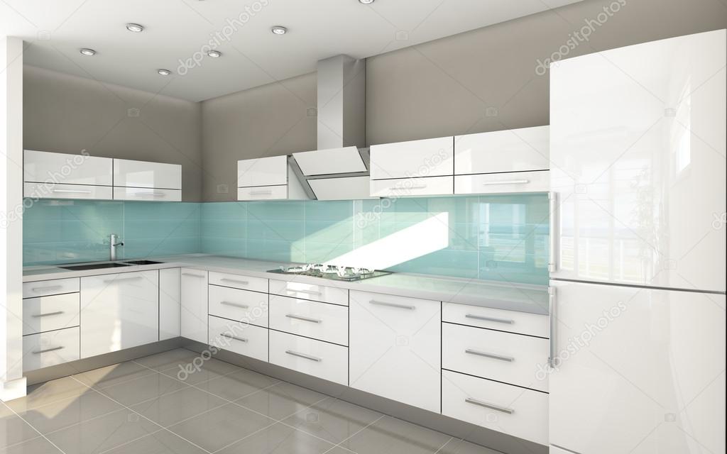 Licht blauw wit open keuken — stockfoto © krooogle #14869025