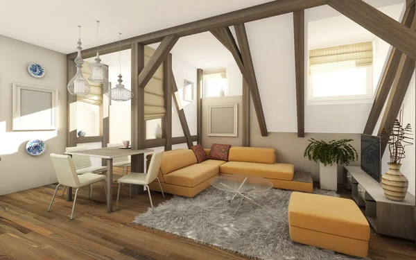 Living Room Attic In Rustic Style