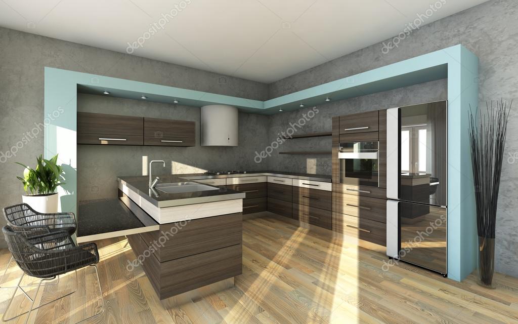 Moderne küche in den farben grau und blau — stockfoto © krooogle ...