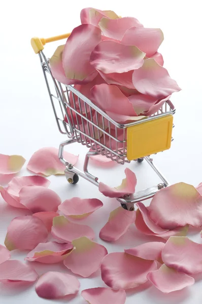 Shopping cart with pink roses