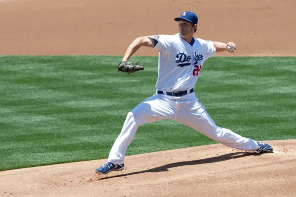 Clayton Kershaw pitches during the game
