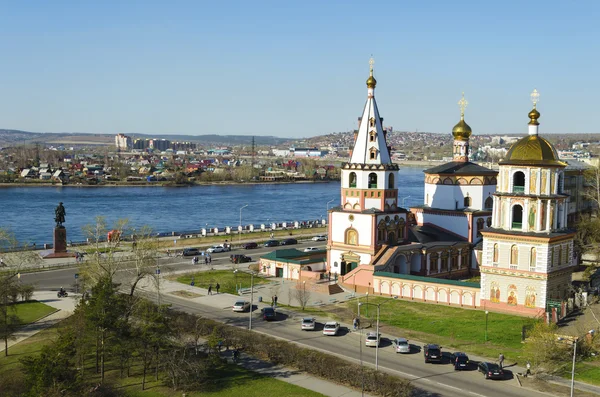 Epiphany church and Angara river in the city of Irkutsk