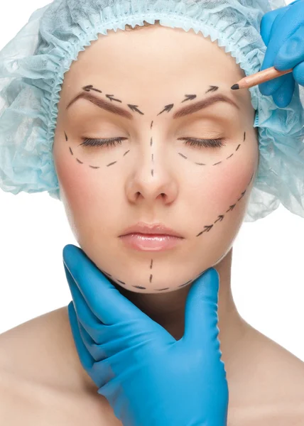 Woman face before plastic surgery operation