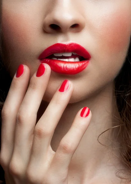 Closeup of woman red lips