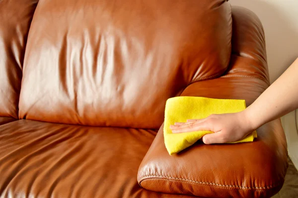 Cleaning brown sofa