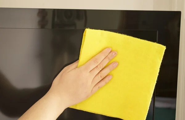 Hand cleaning a LED display