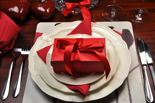 Romantic Valentine Dinner Table Setting with Gift