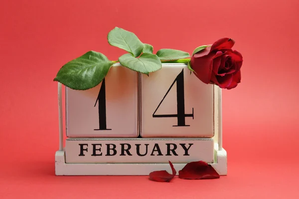 February 14 Valentine Day Calendar with Red Rose