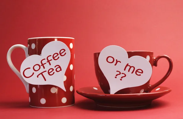 Valentine flirty message on red coffee and tea cups