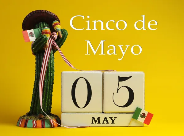 Calendar for Cinco de Mayo May 5, with fun Mexican cactus and flags