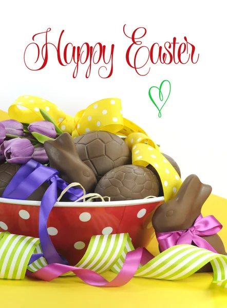 Happy Easter chocolate eggs and bunny rabbits hamper