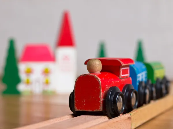 Wooden toy train scene