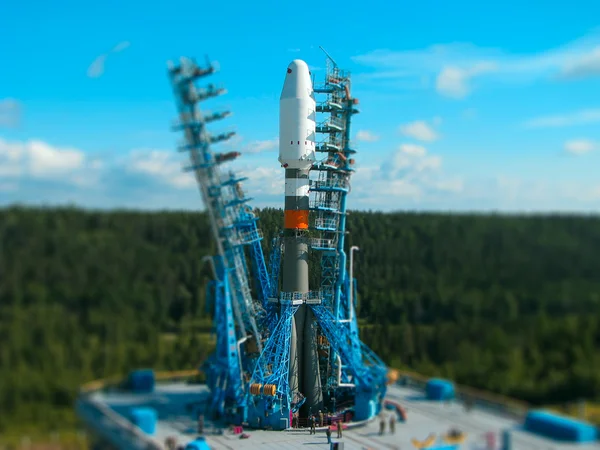 Space rocket at launching platform