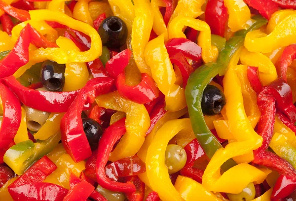 Roasted peppers with black olives