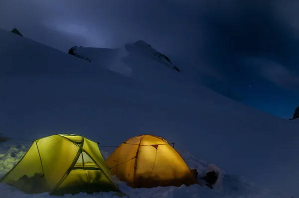 Tents at night in the mountains