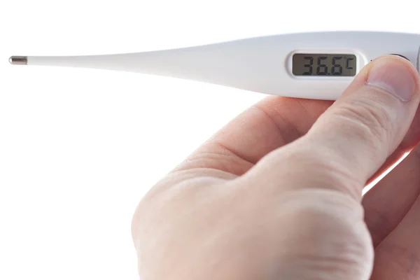 Hand holding electronic thermometer