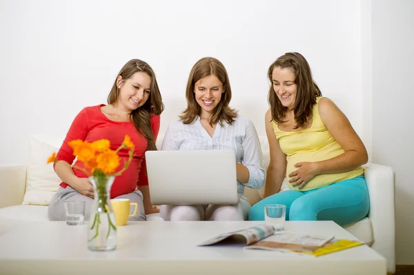 Pregnant women using laptop