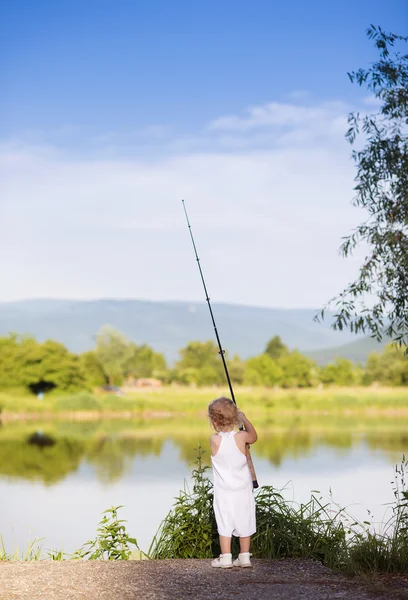 Girl fishing on the lake
