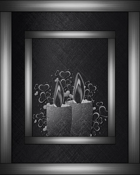 Black texture in a silver frame with silver candles