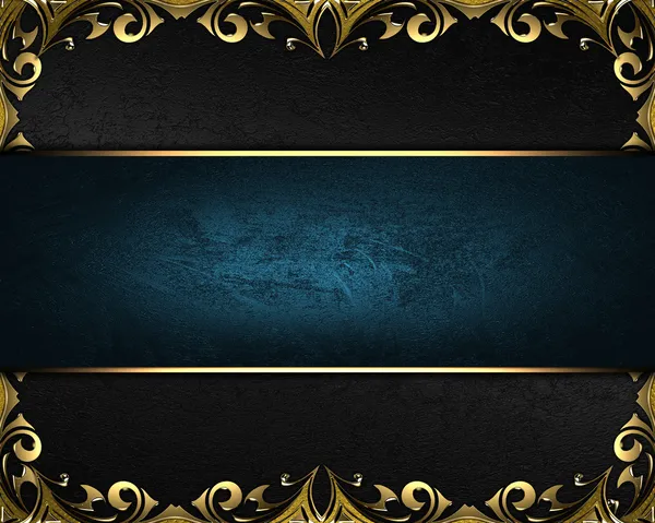 Black background with gold edges and blue plate in the middle
