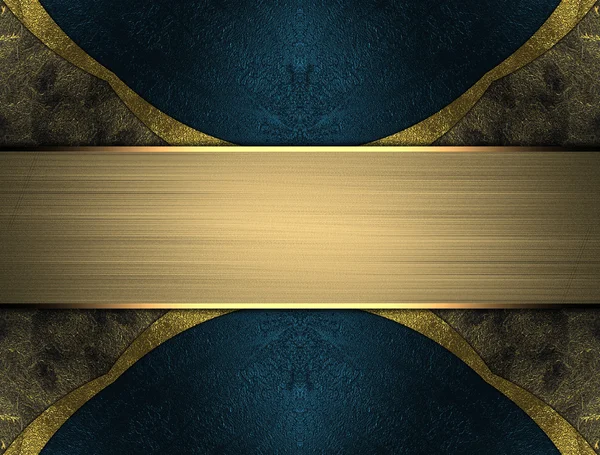 Abstract dark background with blue edged with gold trim and gold plate