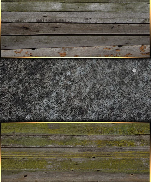 Template of wooden edges with gold trim on grunge background.