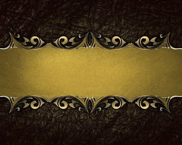 Brown background with a gold plate with decorative borders.