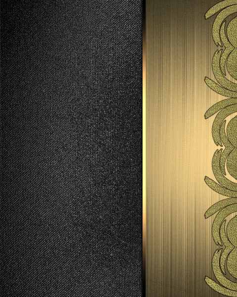 Grunge black background with patterns on the edges and gold ribbon