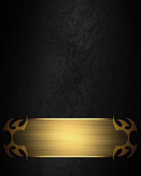 Golden plate with patterns on the edges on black background. Design template. Design for site