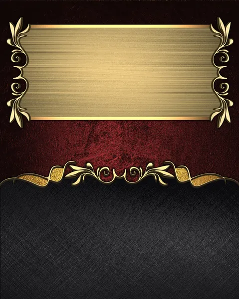 Red and black background with a gold plate with patterns. Design template. Design site