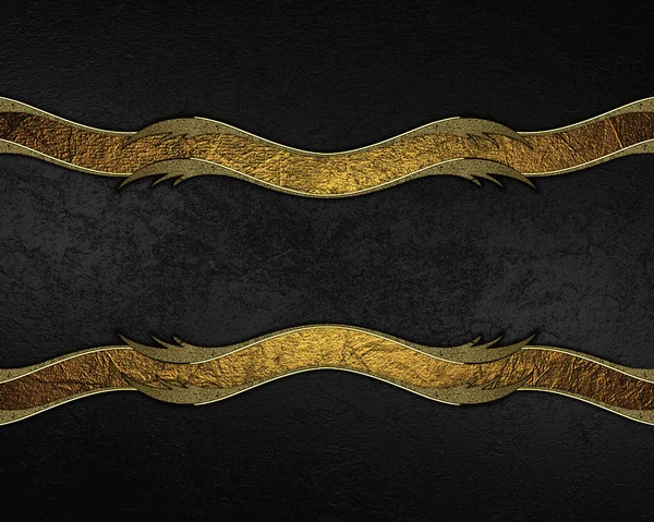 Black abstract background with black ribbon with gold trim. Design template. Design site