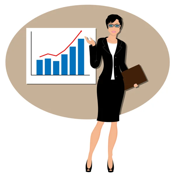 Beautiful business woman pointing to rising business trends